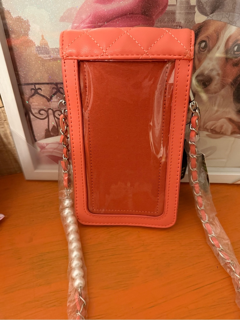 Badgley Mischka Coral Quilted Crossbody Phone Case with Pearl Strap NWT - Picture 3 of 9